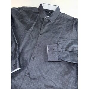 Nine West Mens Slim Fit Dress Shirt XL 17-17.5 34/35 Black Blue Micro Dot NWOT